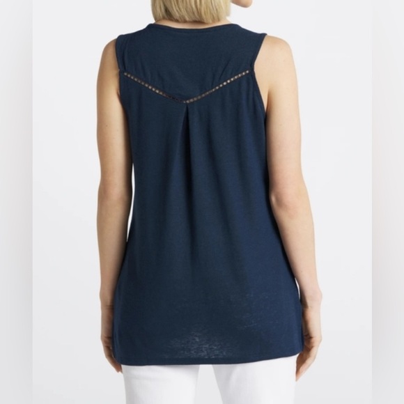 Market & Spruce Adelisa Embroidered Linen Knit Tank Size M Navy White Sleeveless - Picture 2 of 15